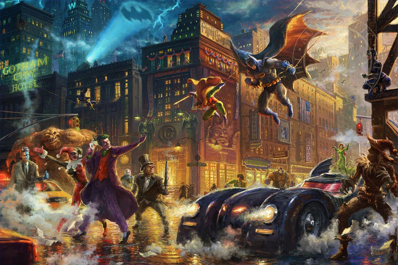 El caballero oscuro salva la ciudad de Gotham Película de Hollywood Thomas Kinkade Pintura al óleo